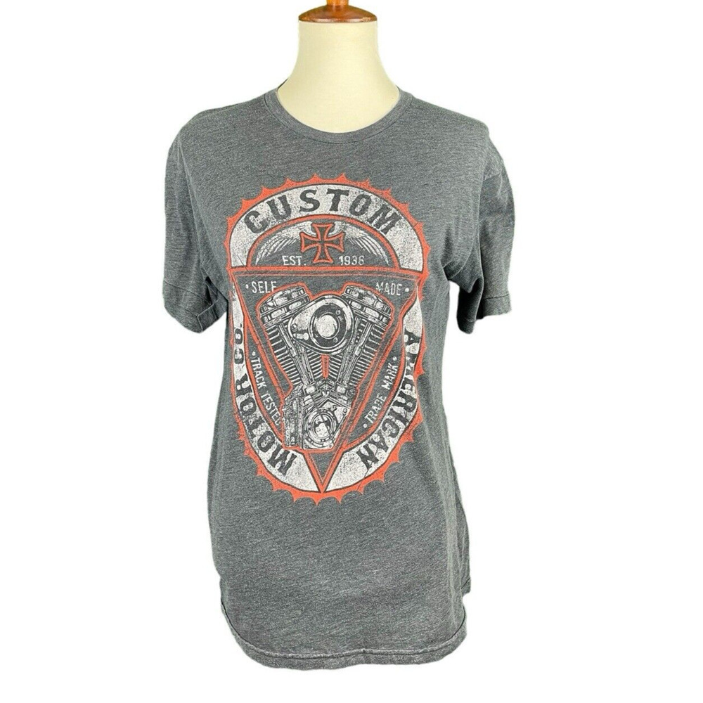 Gray Biker Girl T-Shirt Size Women Medium Custom Motor Company Graphic Tee 50/50